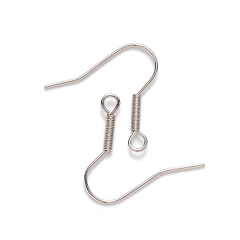304 Stainless Steel Earring Hooks, Ear Wire, with Horizontal Loop, Stainless Steel Color, 19~21x21mm, Hole: 2mm, 21 Gauge, Pin: 0.7mm