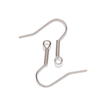 Tarnish Resistant 304 Stainless Steel Earring Hooks, Ear Wire, with Horizontal Loop, Stainless Steel Color, 19~21x21mm, Hole: 2mm, 21 Gauge, Pin: 0.7mm