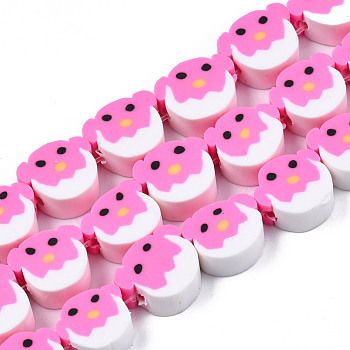 Handmade Polymer Clay Beads Strands, Bird, Hot Pink, 10x10.5~11.5x5mm, Hole: 1.6mm, about 40pcs/strand, 15.55 inch~15.75 inch(39.5cm~40cm)
