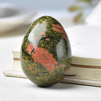 Natural Unakite Carved Healing Egg Figurines, Reiki Energy Stone Display Decorations, 50x35mm