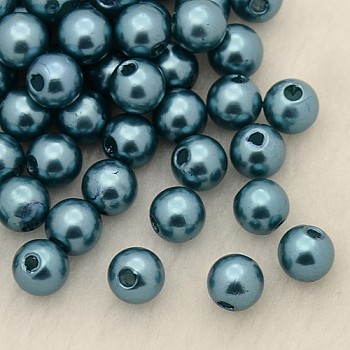 Imitation Pearl Acrylic Beads, Dyed, Round, Cadet Blue, 6x5.5mm, Hole: 1.5~2mm, about 4500pcs/pound