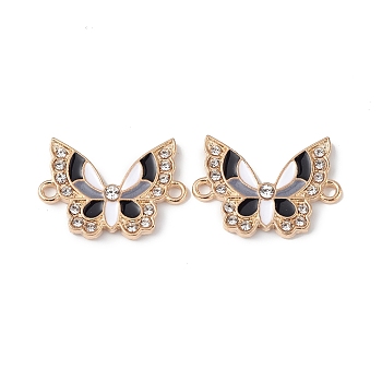 Alloy Enamel Connector Charms, Butterfly Links with Crystal Rhinestone, Light Gold, Cadmium Free & Nickel Free & Lead Free, Black, 16x22x2mm, Hole: 1.6mm