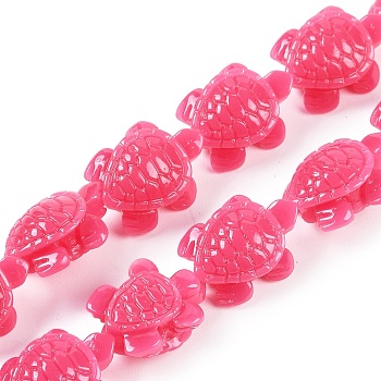 Synthetic Coral Carved Beads Strands, Dyed, Tortoise, Deep Pink, 15x12x6.5mm, Hole: 1.4mm, about 22pcs/strand, 12.01 inch(30.5cm)