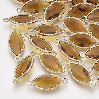 Glass Links, with Light Gold Plated Eco-Friendly Alloy Findings, Faceted, Horse Eye, Goldenrod, 21x9x4mm, Hole: 1.2mm