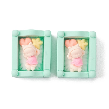 Opaque Resin Cabochons, Bed with Baby, Aquamarine, 25x20.5x12mm