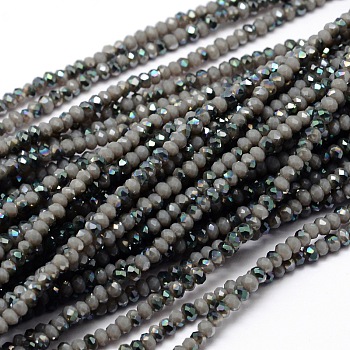 Faceted Rondelle Half Rainbow Plated Electroplate Glass Beads Strands, Dark Gray, 2.8~3x2mm, Hole: 0.8mm, about 200pcs/strand, 15.1 inch