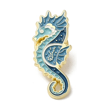 Cute Deep Sea Animal Enamel Pins, Badge, Golden Alloy Brooch for Backpack Clothes, Sea Horse, 31x13x1.5mm