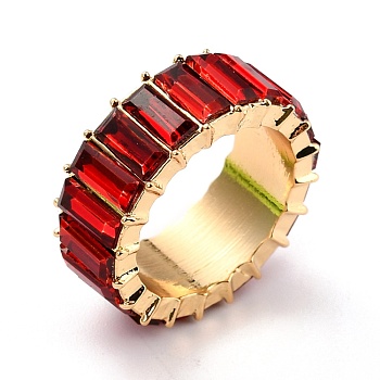 All-Around Sparkling Rhinestones Finger Ring, Flat Finger Ring for Women, Light Gold, Siam, US Size 7 3/4(17.9mm)