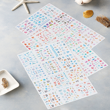 3Pcs 3 Styles Ocean Theme PET Nail Art Stickers, Nail Decorations, Mixed Pattern, Mixed Color, 24.6x16x0.02cm, 1pc/style