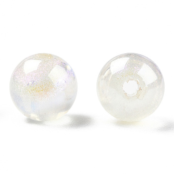 ABS Plastic Imitation Pearl Beads, AB Color Plated, Round, Creamy White, 8mm, Hole: 1.8mm