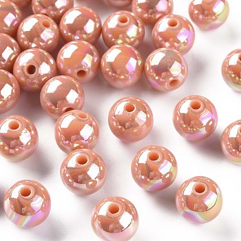 Opaque Acrylic Beads, AB Color Plated, Round, Dark Salmon, 12x11mm, Hole: 2.5mm, about 566pcs/500g