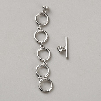 Brass Toggle Clasps, Platinum, 63x9x2.5mm, Hole: 3mm