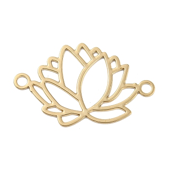 Rack Plating Brass Filigree Connector Charms, Long-Lasting Plated, Lotus Etched Metal Embellishments, Light Gold, 14x23.5x0.3mm, Hole: 1.6mm