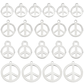 ARRICRAFT 80Pcs 4 Style 201 Stainless Steel Pendants, Peace Sign, Stainless Steel Color, 17x14x0.7mm, Hole: 1.6mm, 20pcs/style