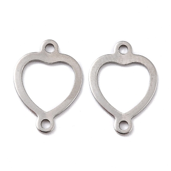 201 Stainless Steel Links Connectors, Heart, Stainless Steel Color, 19x13.5x0.9mm, Hole: 1.6mm