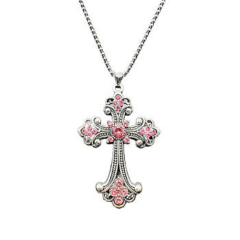 Alloy Pendant Necklaces, Cross fleury, Pale Violet Red, 19.69 inch(50cm)