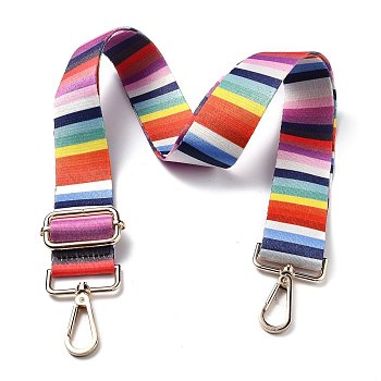 Adjustable Nylon Bag Chains Strap, with Light Gold Iron Swivel Clasps, for Bag Replacement Accessories, Colorful, Stripe Pattern, 82~147x3.9cm