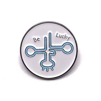 Alloy Enamel Brooches, Enamel Pin, with Rubber Clutches, with Word Be Lucky, Light Sky Blue, 26.5x11mm