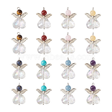 16Pcs 8 Styles Natural & Synthetic Mixed Gemstone AB Color Acrylic Pendants(G-FW0001-37)-2