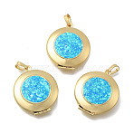 Brass Flat Round Locket Pendants, with Synthetic Aubro, Real 18K Gold Plated, Cadmium Free & Lead Free, Long-Lasting Plated, Rack Plating, Blue, 32x27x7.5mm, Hole: 4x7mm, Inner Diameter: 19mm(KK-D431-029A-G)