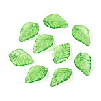 Transparent Plastic Charms, Leaf, Lime Green, 13.5x9x2.5mm, Hole: 1.7mm, about 4545pcs/500g(KY-N025-10)