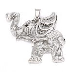 Tibetan Style Alloy Big Pendants, with Jet Rhinestone, Lead Free & Cadmium Free, Elephant, Antique Silver, 50x55x7mm, Hole: 10.5x6mm(PALLOY-I206-01AS)