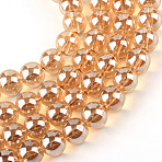 Electroplate Glass Beads Strands, Rainbow Plated, Round, Sandy Brown, 5.5x6~6.5mm, Hole: 1mm, about 136pcs/strand, 29.1 inch(EGLA-Q062-6mm-A12)