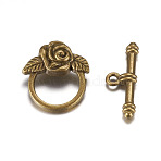 Tibetan Style Toggle Clasps, Lead Free & Cadmium Free, Antique Bronze, Flower: 18x19mm, Bar: 4x24mm, Hole: 2mm(MLF0026Y)