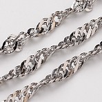 Non-Tarnish 3.28 Feet 304 Stainless Steel Singapore Chains, Water Wave Chains, Soldered, Faceted, Stainless Steel Color, 3mm(X-CHS-L015-09)
