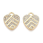Alloy Rhinestone Pendants, Heart, Lead Free & Cadmium Free, Light Gold, 19x16x2mm, Hole: 2x3mm(FIND-N008-13KCG)