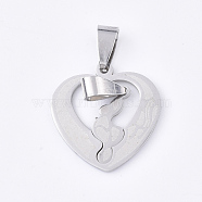 201 Stainless Steel Split Pendants, Heart, Stainless Steel Color, 24x23x1mm, Hole: 8x4mm(STAS-T048-16)