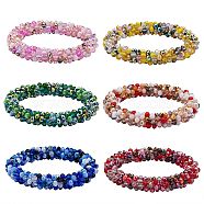 6Pcs 6 Colors Glass Beaded Crochet Stretch Bracelets Set, Fashion Nepal Bracelets for Women, Mixed Color, Inner Diameter: 1-7/8 inch(4.7cm), 1Pc/color(BJEW-SZ0002-47)