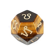 Natural Tiger Eye Classical 12-Sided Polyhedral Dice, Engrave Twelve Constellations Divination Game Toy, 20x20mm(PW-WG55941-62)
