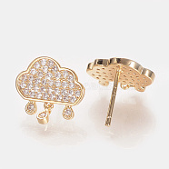 Brass Cubic Zirconia Dangle Stud Earrings, Nickel Free, Real 18K Gold Plated, Cloud, 13x13mm, pin: 0.8mm(KK-S336-35G)
