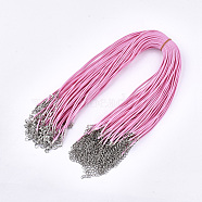 Waxed Cord Necklace Making, with Zinc Alloy Lobster Clasps, Platinum, Hot Pink, 17.8 inch~18 inch(45.5~46cm), 2mm(NCOR-T001-09)