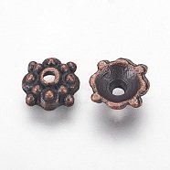 Tibetan Style Bead Caps, Zinc Alloy Bead Caps, Lead Free and Cadmium Free, Red Copper, Size: about 8mm in diameter, 3mm thick, hole: 1mm(X-RLF0664Y)