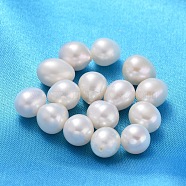 Grade AA Natural Cultured Freshwater Pearl Beads, Half Drilled, for Mother's Day Earring Making, teardrop, White, about 8~9mm in diameter, 8~12.5mm long, hole: 0.9mm(OB011)