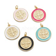 Brass Enamel Pendants, Real 18K Gold Plated, Long-Lasting Plated, Saint Benedict Medal Charms, Mixed Color, 23x20.5x2mm, Hole: 3mm, Jump Ring: 5x0.8mm(KK-G399-02)