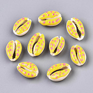 Natural Cowrie Shell Beads, with Enamel Polka Dot Pattern, No Hole/Undrilled, Yellow, 16~19x10~12.5x7mm(SHEL-Q312-006B)