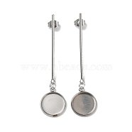 304 Stainless Steel Stud Earring Findings, Earring Settings, Flat Round, Stainless Steel Color, 56x14mm, Pin: 0.8mm, Tray: 12mm(STAS-P328-12P)