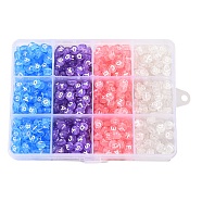 Transparent Acrylic Beads, Mixed Letters, Flat Round, Mixed Color, 7x4mm, Hole: 1.5mm, about 680pcs/box(TACR-YW0001-22)