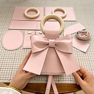 DIY Bowknot PU Imitation Leather Crossbody Lady Bag Making Sets, Knitting Crochet Tote Bag Kit for Beginners, Pink, 14x14x7cm(PW-WG20785-03)