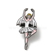 Dancing Girl Enamel Pins, Gunmetal Alloy Badge for Women, White, 30x15x1.3mm(JEWB-K018-02D-B)