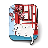 Chinese Style Forbidden City & Cat Theme Enamel Pin, Black Zin Alloy Brooch for Backpack Clothes, White, 36x25x2mm(JEWB-D020-01A)