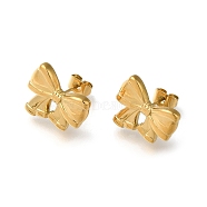 304 Stainless Steel Stud Earrings for Women, Bowknot, Real 18K Gold Plated, 12.5x15mm(EJEW-F337-01G-09)