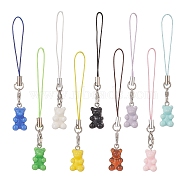 Opaque Resin Bear Mobile Straps, Polyester Cord Mobile Accessories Decoration, Mixed Color, 89mm, 9pcs/set(HJEW-JM00893)