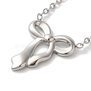 Non-Tarnish 304 Stainless Steel Cable Chain Bowknot Pendant Necklaces, Stainless Steel Color, 17.72 inch(45cm)(NJEW-Z041-03P-02)