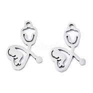 201 Stainless Steel Pendants, Laser Cut, Heart with Flower, Stainless Steel Color, 18x12x1mm, Hole: 1.4mm(STAS-T044-237P)