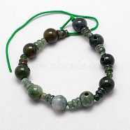 Natural Moss Agate 3-Hole Guru Bead Strands, for Buddhist Jewelry Making, T-Drilled Beads, 16.5~18mm, Hole: 2~3mm, 2pcs/set, 10sets/strand, 6.5 inch(G-K149-10)