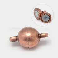 Round Brass Magnetic Clasps with Loops, Red Copper, 11.5x6mm, Hole: 1.2mm(MC019-R)